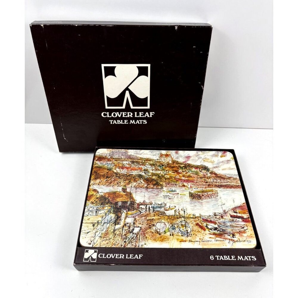 Vintage‎ 1970s Clover Leaf Set Of 6 Cork Table Mats Cornwall Scenes Harbor